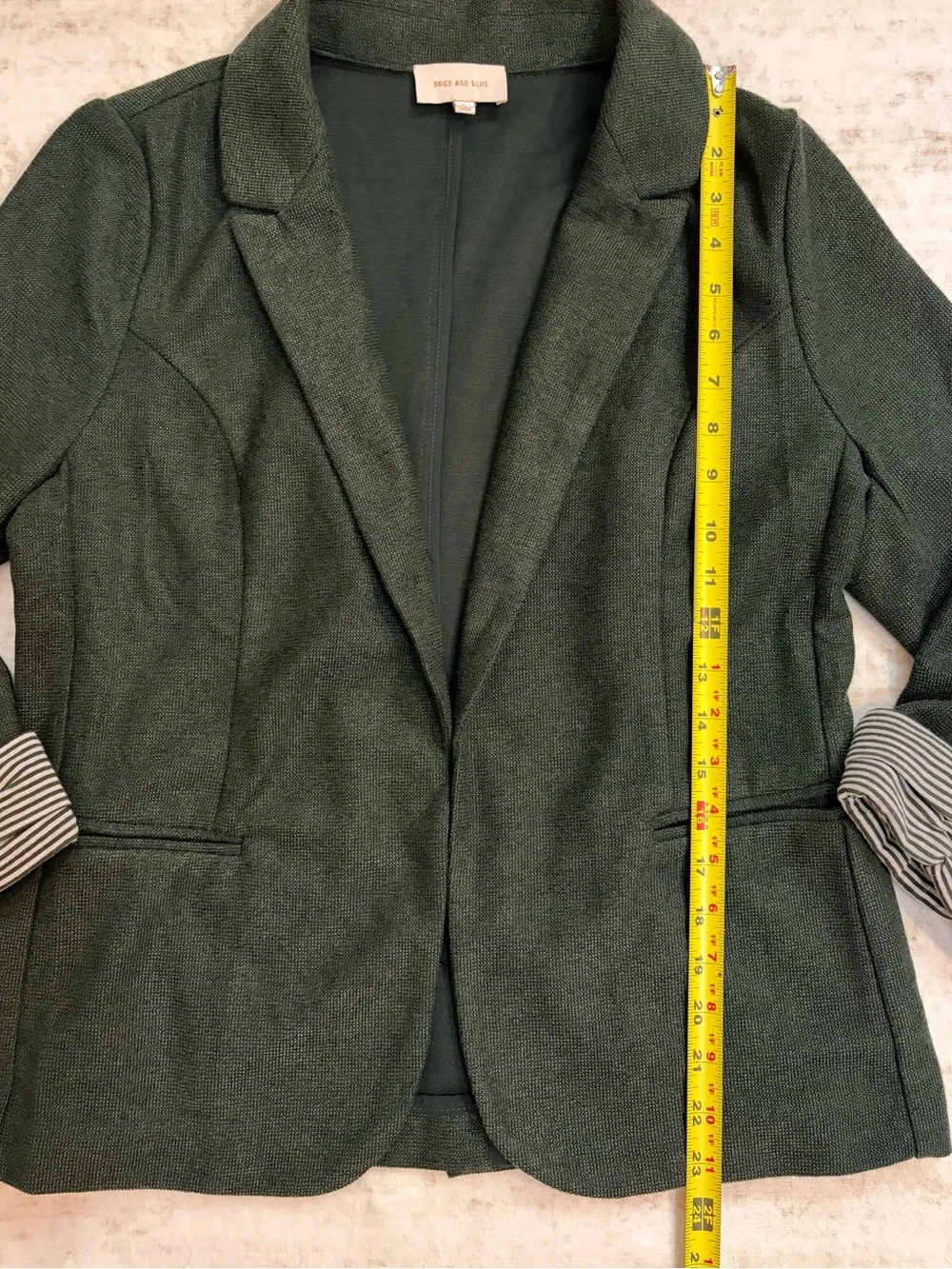 SKIES ARE BLUE L Asa Dark Green Rolled Cuff Knit Blazer Jacket